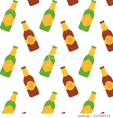 Pattern made of beer bottles. Isolated white background. Flat style vector illustration 131500714