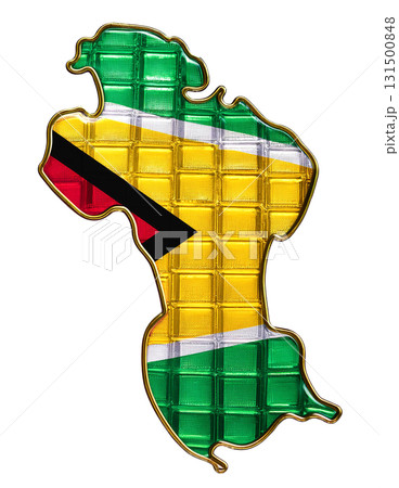 地図の形をしたガイアナの国旗のブローチ 131500848