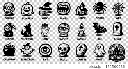 Halloween Horror Silhouette Icon Set, Halloween Horror Silhouette 131500986