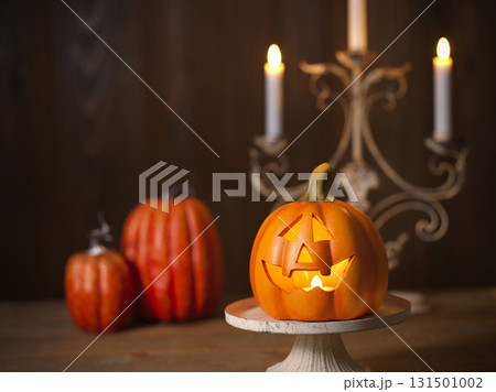 ハロウィンイメージ オバケカボチャとキャンドル ハロウィンイメージ オバケカボチャとキャンドル 131501002