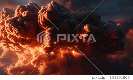 横に広がる大爆発|炎と煙が吹き荒れるダイナミックシーン 横に広がる大爆発|炎と煙が吹き荒れるダイナミックシーン 131501066