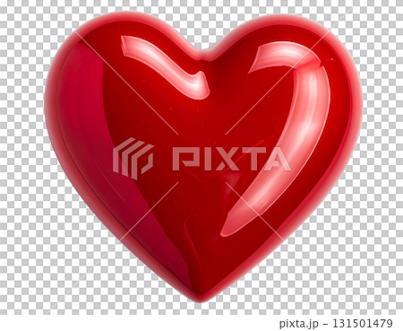 A three-dimensional glossy red heart sparkles, evoking passion and happiness for Christmas and Valentine's Day. 131501479
