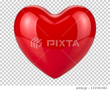 A three-dimensional glossy red heart sparkles, evoking passion and happiness for Christmas and Valentine's Day. 131501481