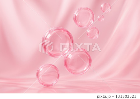 淡いピンクの美容成分バブルが浮かぶ幻想的な背景 131502323