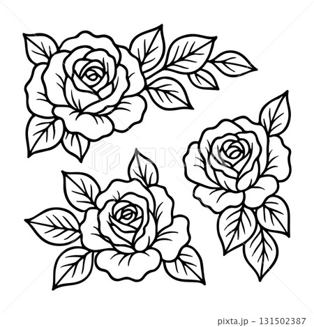 Rose flowers with leaves. Hand drawn doodle. Botanical element. Beautiful flower Rose flowers with leaves. Hand drawn doodle. Botanical element. Beautiful flower 131502387