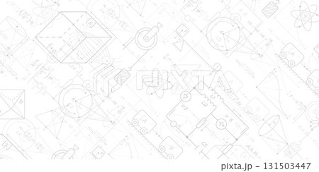 White school background. Formulas and drawings. Physics and mathematics . Scientific research. Vector illustration. 131503447