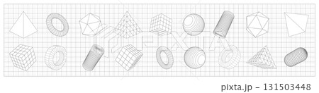 School geometric shapes. White square mesh.Square, Triangle, Circle .Linear geometric drawing. Vector illustration. 131503448