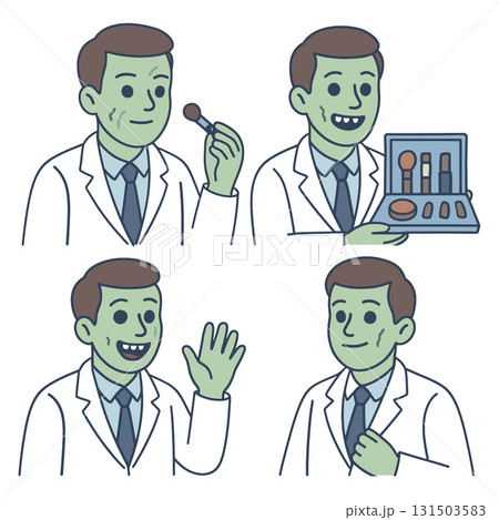 Scientist makeup brush palette smiling waving confident cartoon illustration green skin Scientist makeup brush palette smiling waving confident cartoon illustration green skin 131503583
