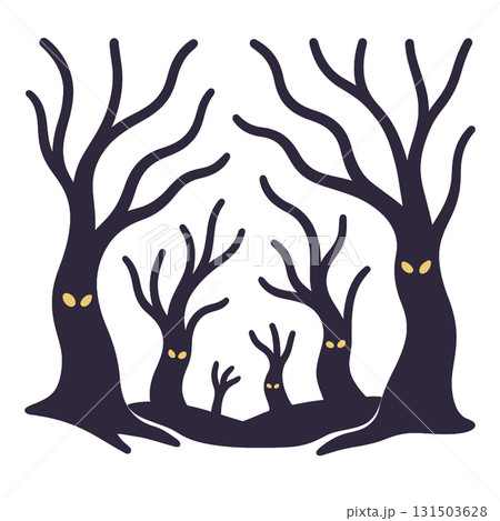 Spooky tree dark forest glowing eyes night silhouette mysterious eerie illustration Spooky tree dark forest glowing eyes night silhouette mysterious eerie illustration 131503628