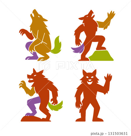 Werewolf silhouette cartoon animal monster scary Halloween isolated colorful playful 131503631