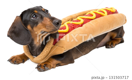 dogs wearing Halloween costumes, isolated on a transparent background PNG 131503717