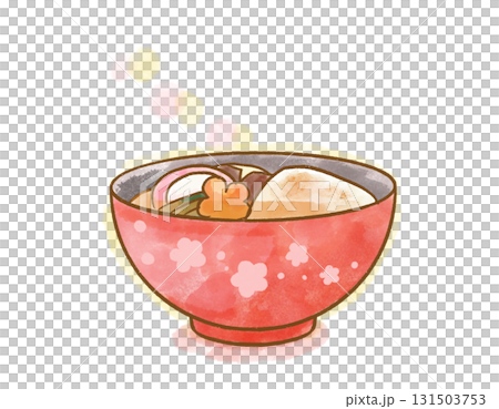 Watercolor illustration of Japanese Zoni soup. New Year's food. New Year's card material. 131503753
