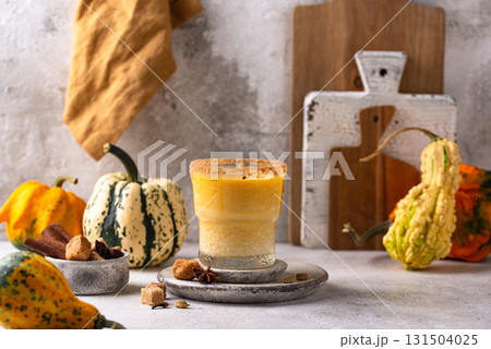 Autumn drink spicy pumpkin smoothie 131504025