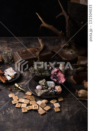 Esoteric magical background with runes. 131504035