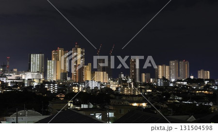 三ツ目山西公園から見た夜景、JR横浜線と京王電鉄の橋本駅周辺の高層ビル群など 131504598