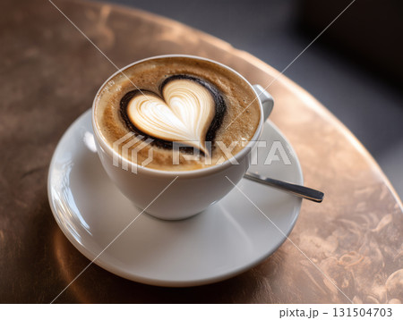 ハート模様のラテアートが描かれた温かいカフェラテの一杯 ハート模様のラテアートが描かれた温かいカフェラテの一杯 131504703