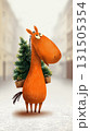 Cheerful orange horse with pine baskets, symbol of 2026 zodiac and holiday spirit 131505354
