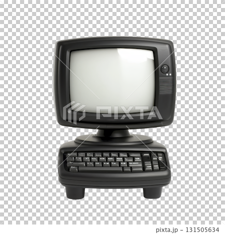 vintage black computer with CRT monitor and keyboard evokes nostalgia and retro technology. classic design highlights evolution of computers over decades 131505634