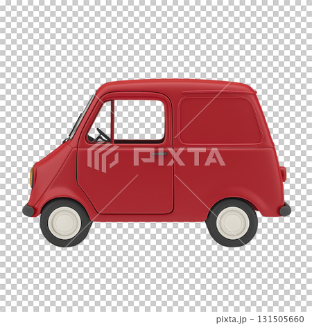 small, red, vintage style toy car with simple, minimalist design and white wheels, evoking sense of nostalgia and playfulness 131505660