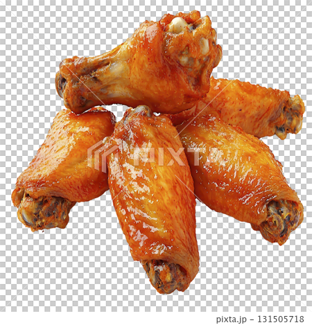 Crispy and golden, these delicious chicken wings are perfectly cooked, showcasing glossy, flavorful glaze. Ideal for savory snack or party appetizer Crispy and golden, these delicious chicken wings are perfectly cooked, showcasing glossy, flavorful glaze. Ideal for savory snack or party appetizer 131505718