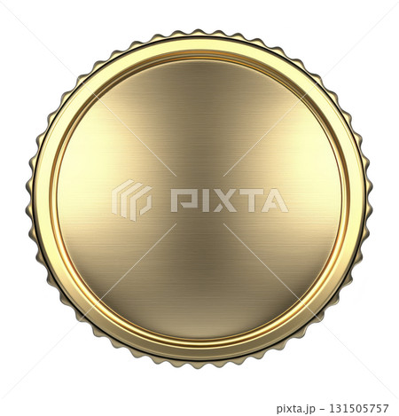shiny, golden bottle cap with smooth, circular design and ridged edges, reflecting light elegantly. metallic texture gives it luxurious and premium appearance 131505757