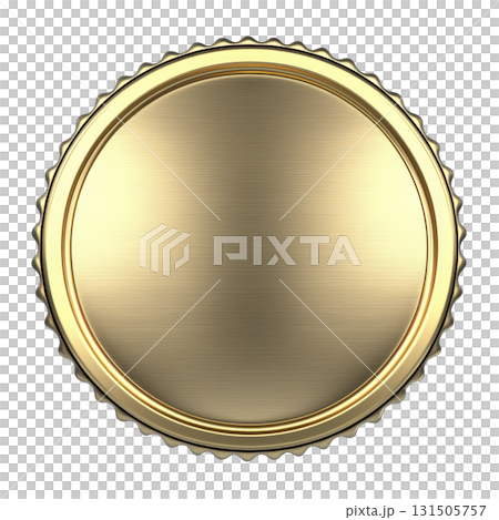 shiny, golden bottle cap with smooth, circular design and ridged edges, reflecting light elegantly. metallic texture gives it luxurious and premium appearance 131505757