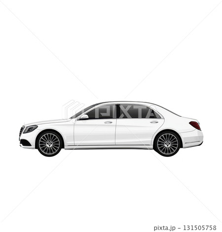 sleek white luxury sedan with tinted windows and stylish alloy wheels, showcasing elegance and sophistication. car streamlined design and polished finish exude sense of modernity and class 131505758