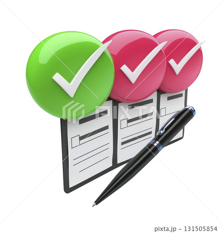checklist with colorful checkmarks and pen symbolizes organization and completion. green and red checkmarks indicate tasks done or pending, enhancing productivity 131505854