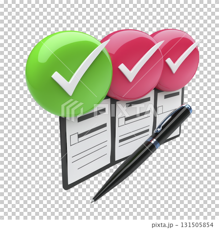 checklist with colorful checkmarks and pen symbolizes organization and completion. green and red checkmarks indicate tasks done or pending, enhancing productivity 131505854