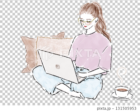 パソコンで仕事をする女性全身 131505953