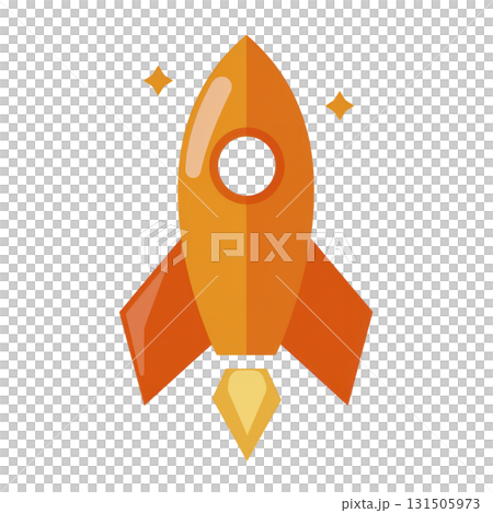 vibrant orange rocket icon with sleek design and two small stars, symbolizing innovation and exploration. illustration conveys sense of adventure and futuristic technology 131505973