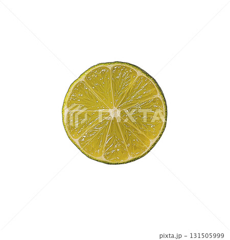 vibrant slice of lemon with visible juicy segments, isolated on transparency background, showcasing its fresh and zesty appeal 131505999