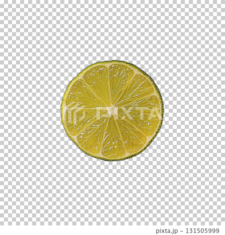 vibrant slice of lemon with visible juicy segments, isolated on transparency background, showcasing its fresh and zesty appeal 131505999