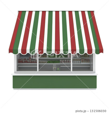 small market stall with red, white, and green striped awning displays various packaged goods. stall has simple design, evoking traditional and inviting atmosphere small market stall with red, white, and green striped awning displays various packaged goods. stall has simple design, evoking traditional and inviting atmosphere 131506030