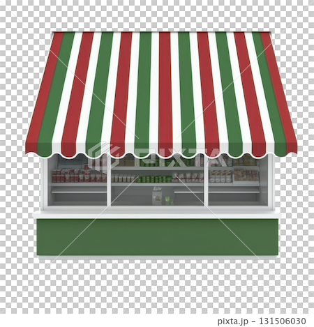 small market stall with red, white, and green striped awning displays various packaged goods. stall has simple design, evoking traditional and inviting atmosphere small market stall with red, white, and green striped awning displays various packaged goods. stall has simple design, evoking traditional and inviting atmosphere 131506030
