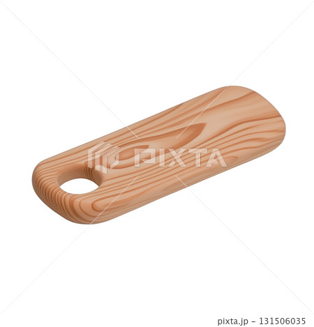 wooden cutting board with smooth finish and hole for easy handling, showcasing natural wood grain patterns. Ideal for kitchen use and food preparation 131506035