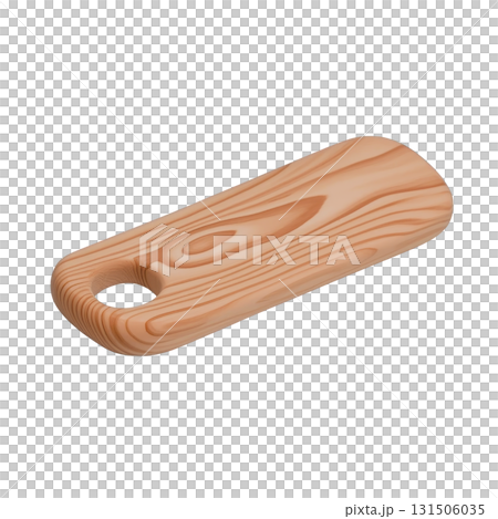 wooden cutting board with smooth finish and hole for easy handling, showcasing natural wood grain patterns. Ideal for kitchen use and food preparation 131506035