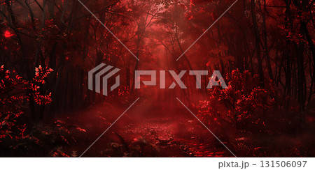 Red Spooky Forest background, Happy Halloween - Ai Generated 131506097