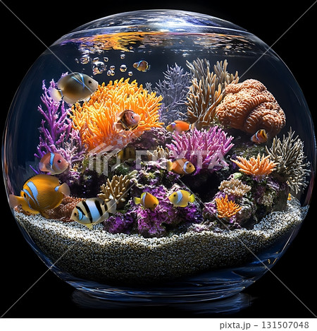 Vibrant Coral Reef Aquarium with Colorful Fish and Corals 131507048