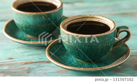 Two Ceramic Cups of Fresh Coffee 131507102