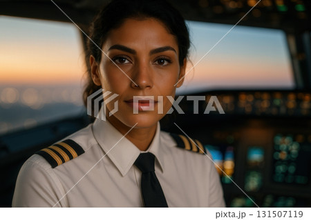 Airline Captain at Sunrise in Cockpit Ready for Departur Airline Captain at Sunrise in Cockpit Ready for Departur 131507119