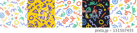 Abstract pattern doodle shape fun kid background. Vector color doodle line children party geometric 131507435