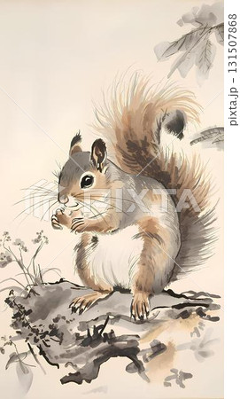 リス 筆絵風 131507868