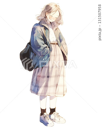 【女性立ち絵】チェック柄スカートの女の子 131507958