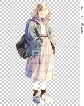 【女性立ち絵】チェック柄スカートの女の子 131507958
