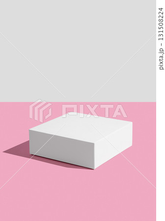 White box or podium on a bright pink background with shadows. Minimalistic packaging concept 131508224