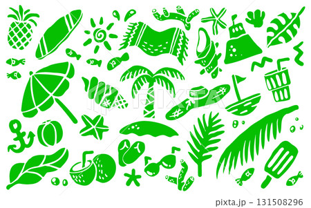 Summer clip art. Green color summer silhouette item package illustration. 131508296