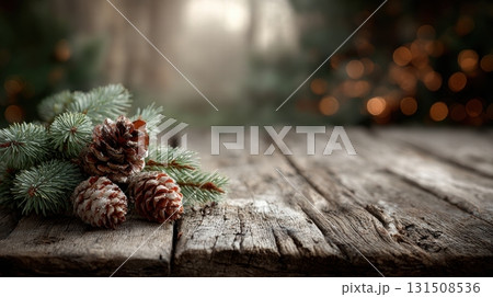 a festive Christmas arrangement on a wooden surface a festive Christmas arrangement on a wooden surface 131508536