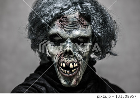 Portrait of a scary zombie with gray hair 131508957