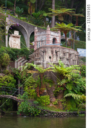 Monte Palace Tropical Garden. Vertical view with a fountain. Funchal, Madeira Monte Palace Tropical Garden. Vertical view with a fountain. Funchal, Madeira 131509165